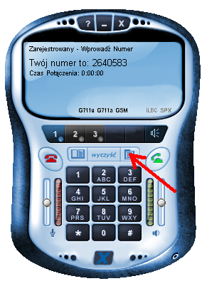 Softphone, krok 1: przycisk otwierający menu aplikacji